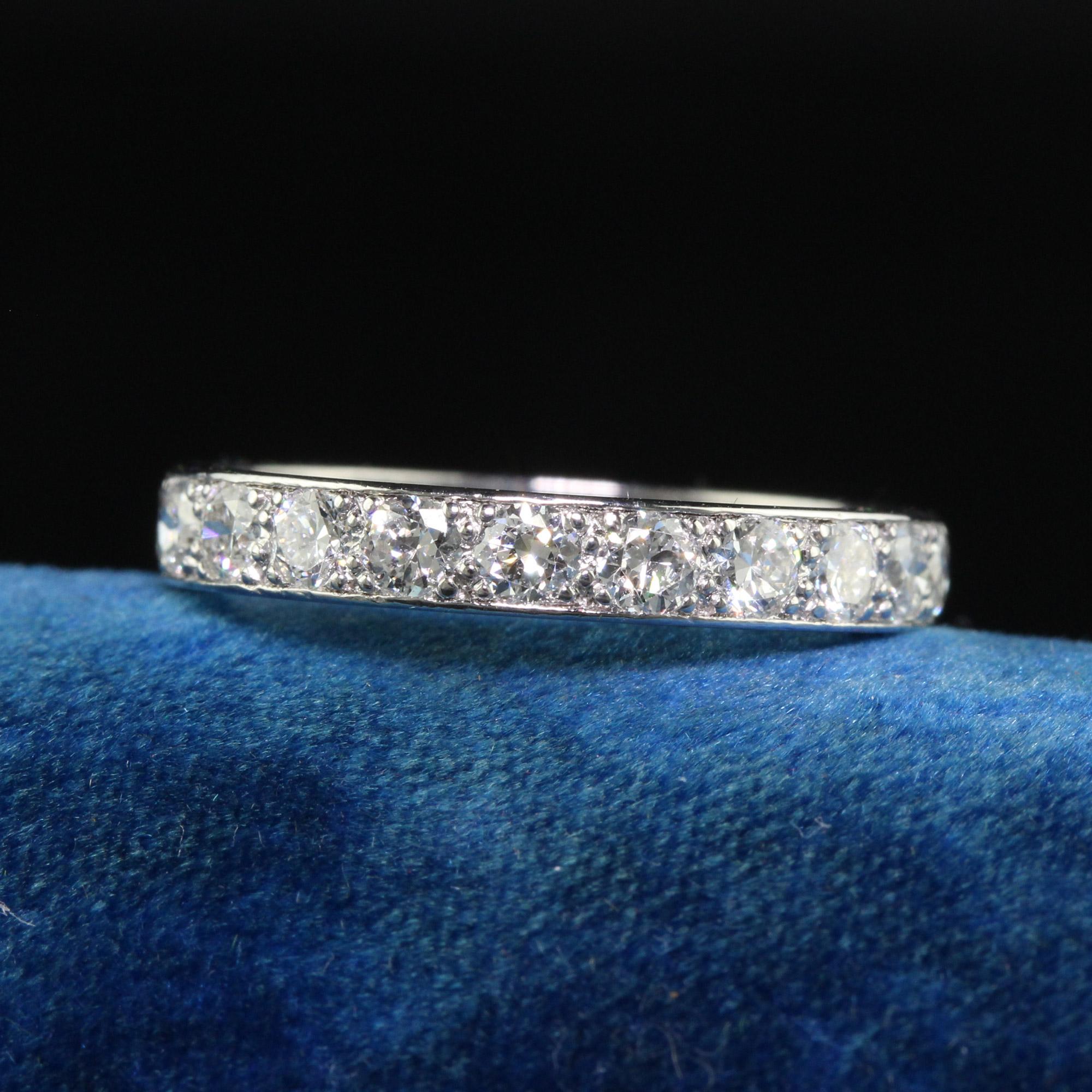 Beautiful Antique Art Deco Platinum Old European Diamond Eternity Band - Size 5 3/4. This classic old European diamond eternity band is crafted in platinum. There are gorgeous white old European cut diamonds set around the entire band. The ring is