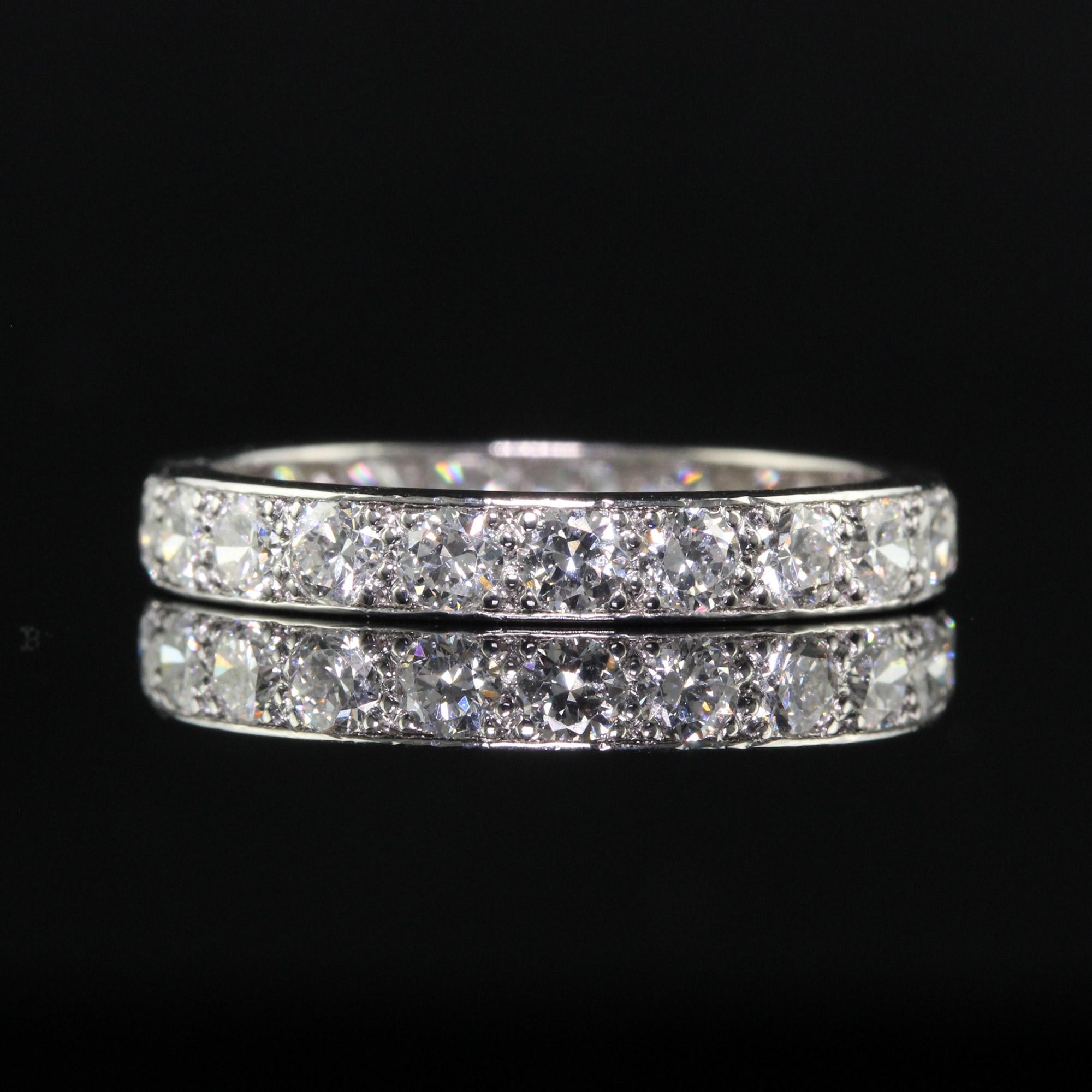 Antique Art Deco Platinum Old European Diamond Eternity Band - Size 5 3/4 In Good Condition For Sale In Great Neck, NY