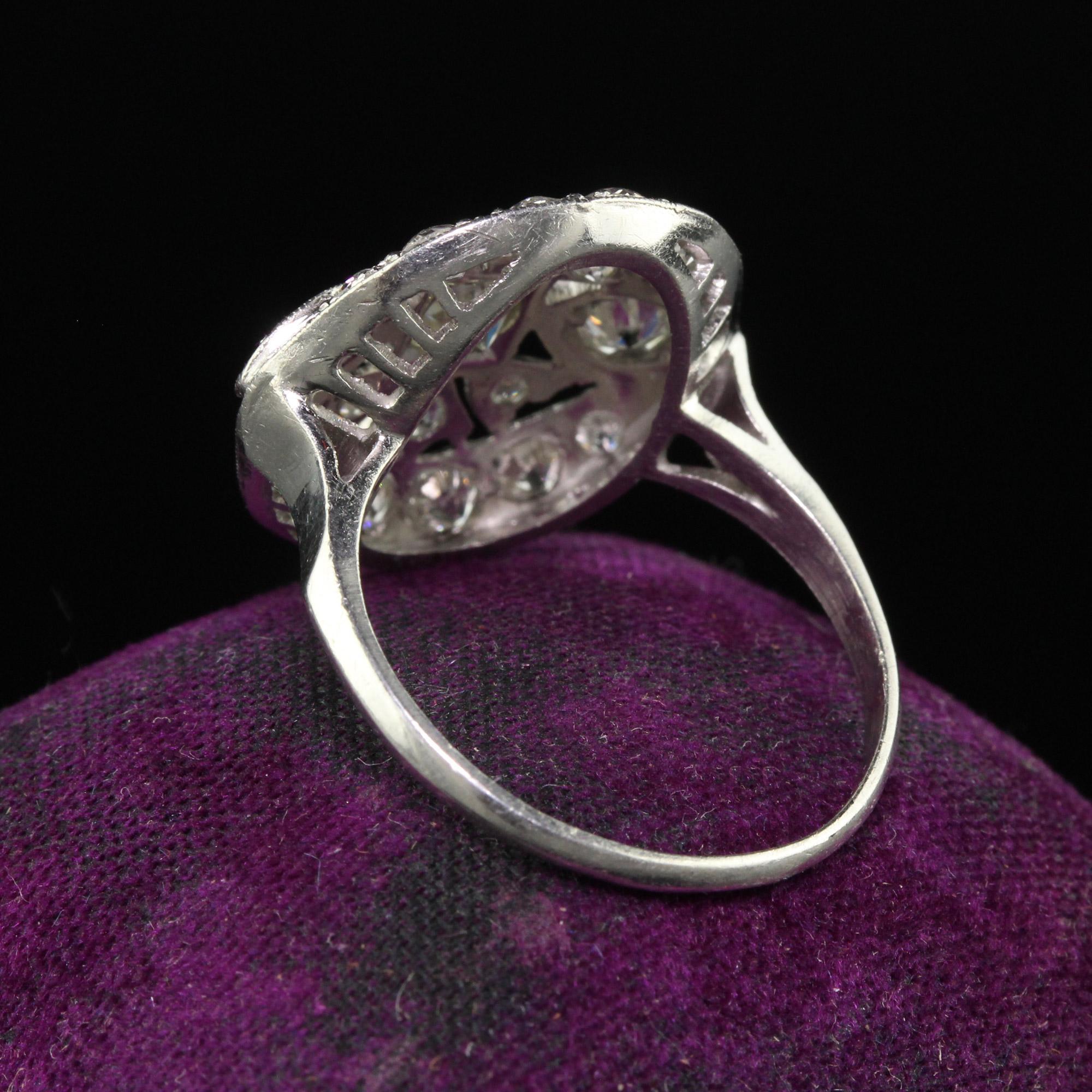 Antique Art Deco Platinum Old European Diamond Filigree Cocktail Ring In Good Condition For Sale In Great Neck, NY