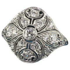 Antique Art Deco Platinum Old European Diamond Filigree Cocktail Ring