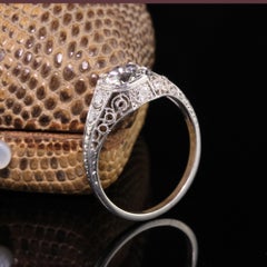 Antique Art Deco Platinum Old European Diamond Filigree Engagement Ring