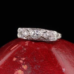 Antique Art Deco Platinum Old European Diamond Filigree Engagement Ring