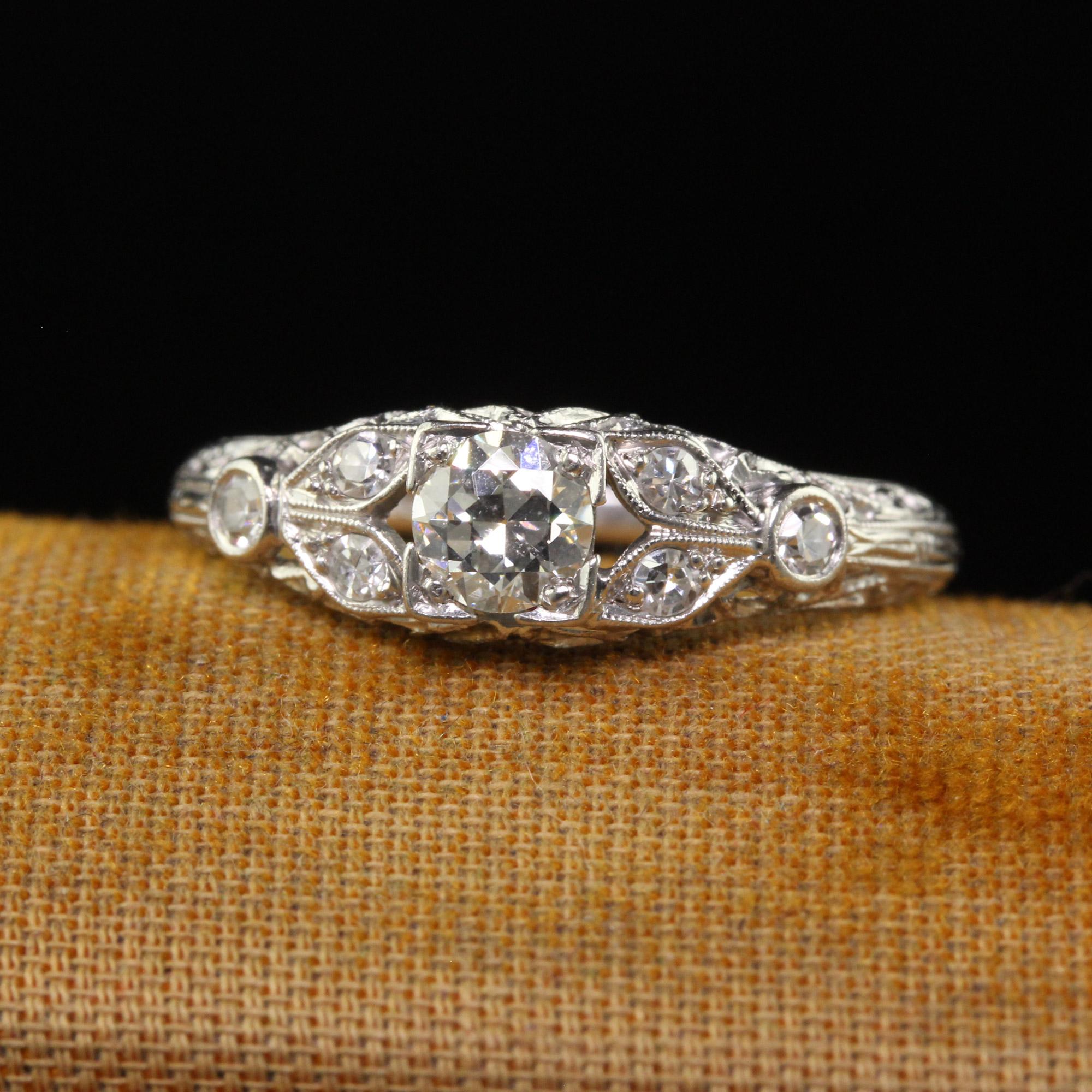 Antique Art Deco Platinum Old European Diamond Filigree Engagement Ring — free download