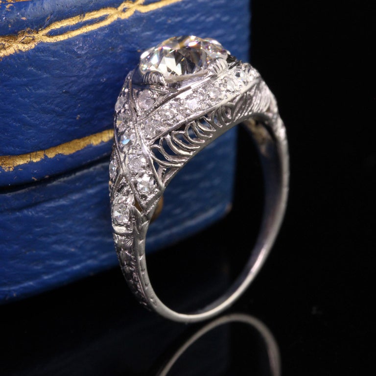 European Rings Designs Antique Art Deco Platinum Old European Diamond Filigree Engagement Ring ...