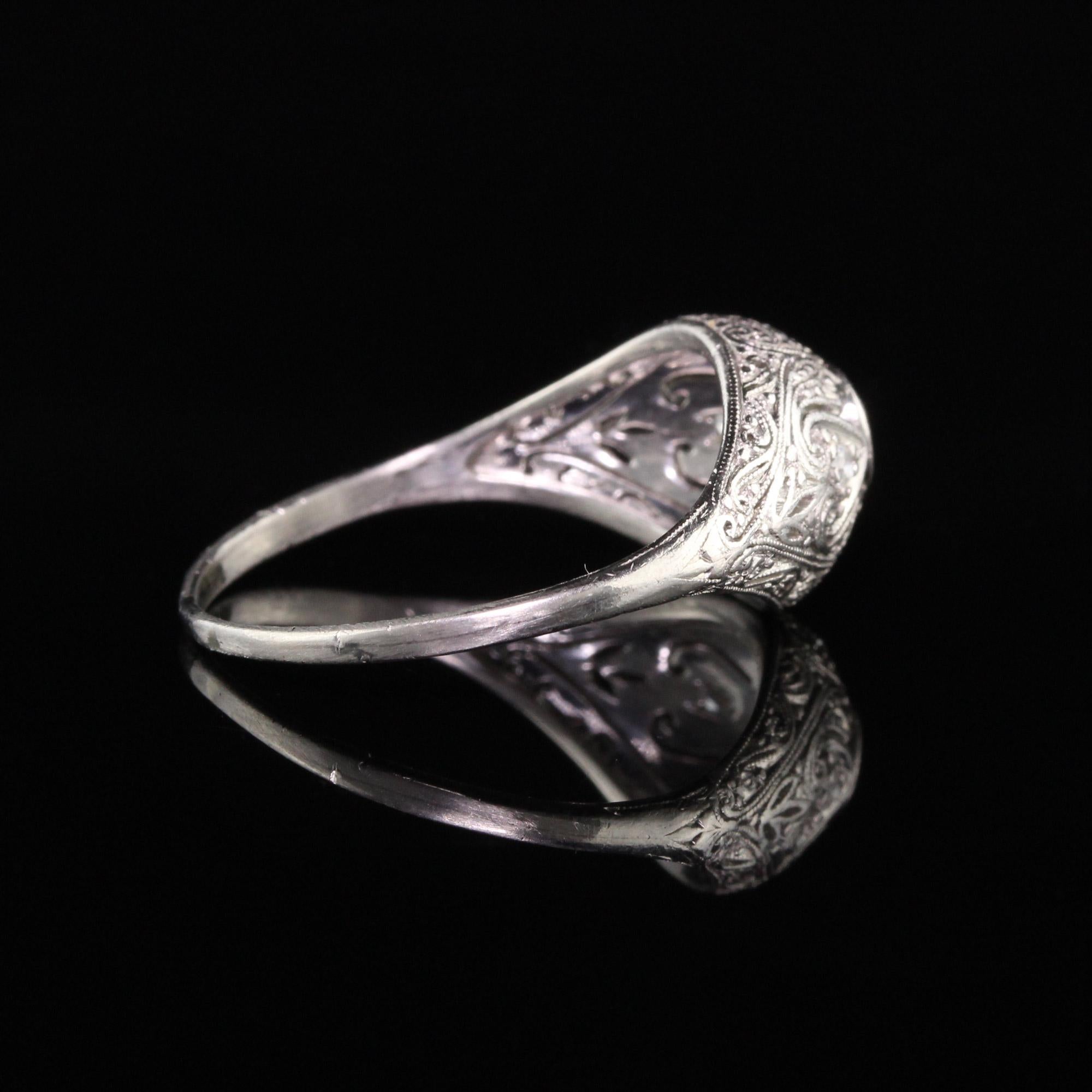 Antique Art Deco Platinum Old European Diamond Filigree Engagement Ring In Good Condition In Great Neck, NY