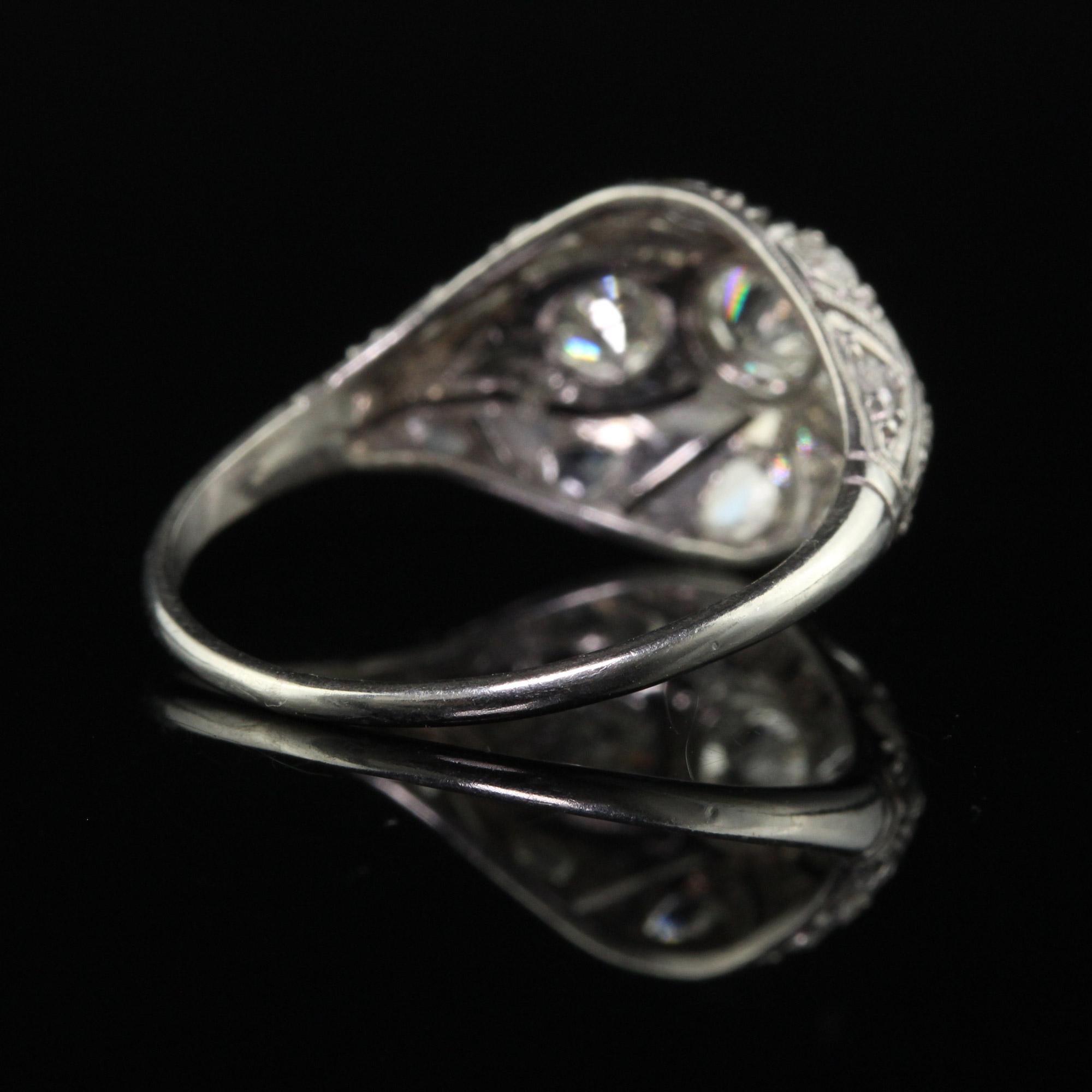 Women's Antique Art Deco Platinum Old European Diamond Filigree Engagement Ring