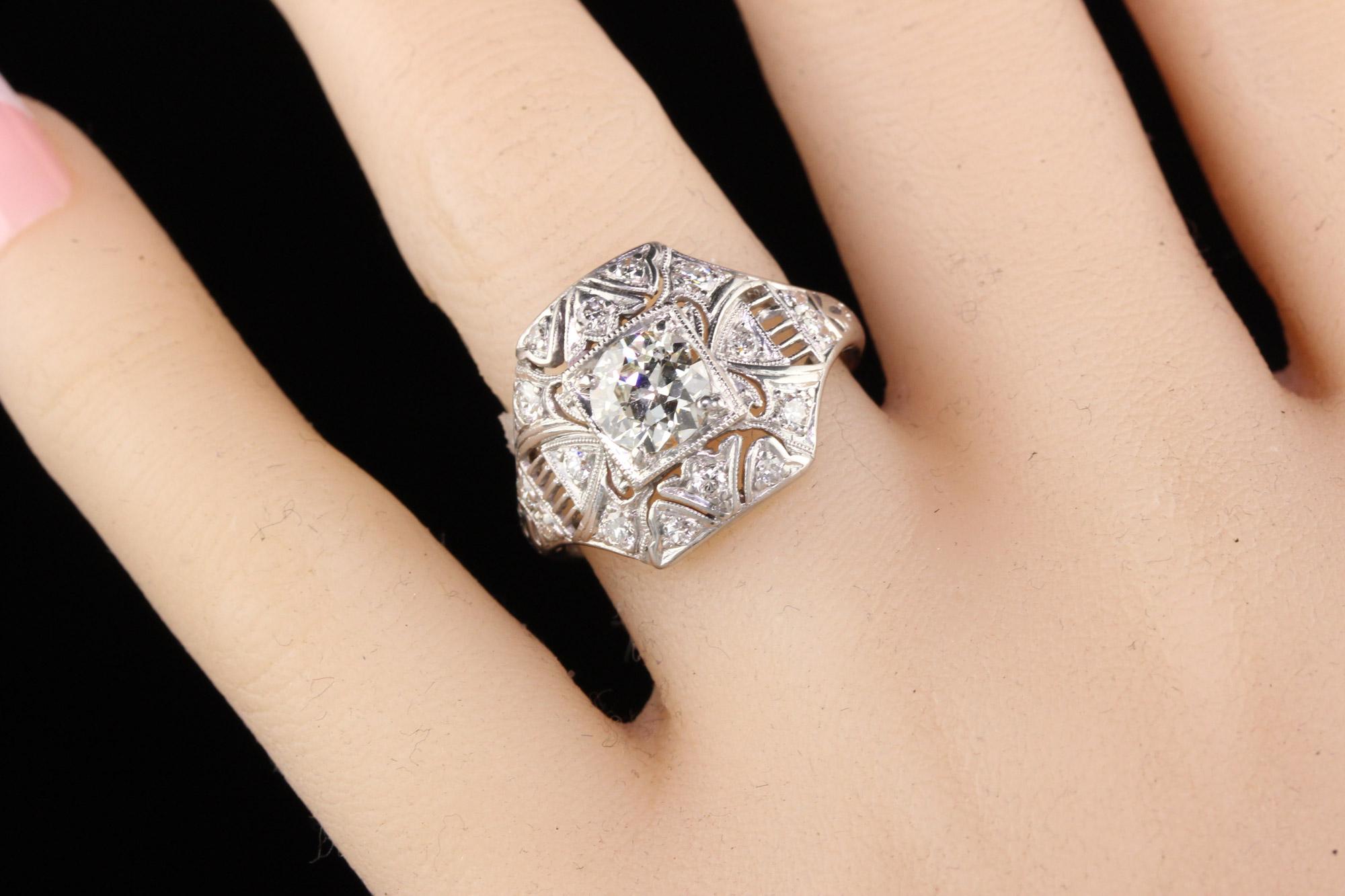 Antique Art Deco Platinum Old European Diamond Filigree Engagement Ring 1