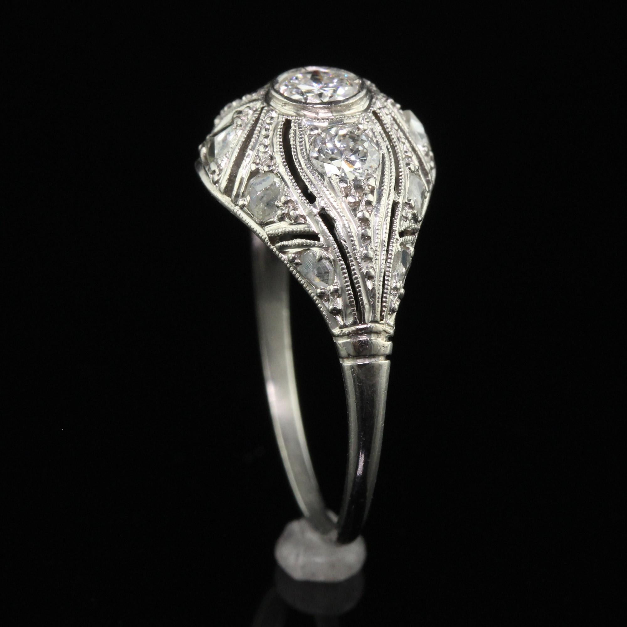 Antique Art Deco Platinum Old European Diamond Filigree Engagement Ring 1