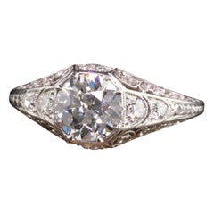 Antique Art Deco Platinum Old European Diamond Filigree Engagement Ring