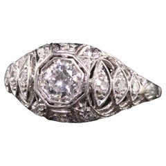 Antique Art Deco Platinum Old European Diamond Filigree Engagement Ring