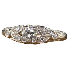 Antique Art Deco Platinum Old European Diamond Filigree Engagement Ring