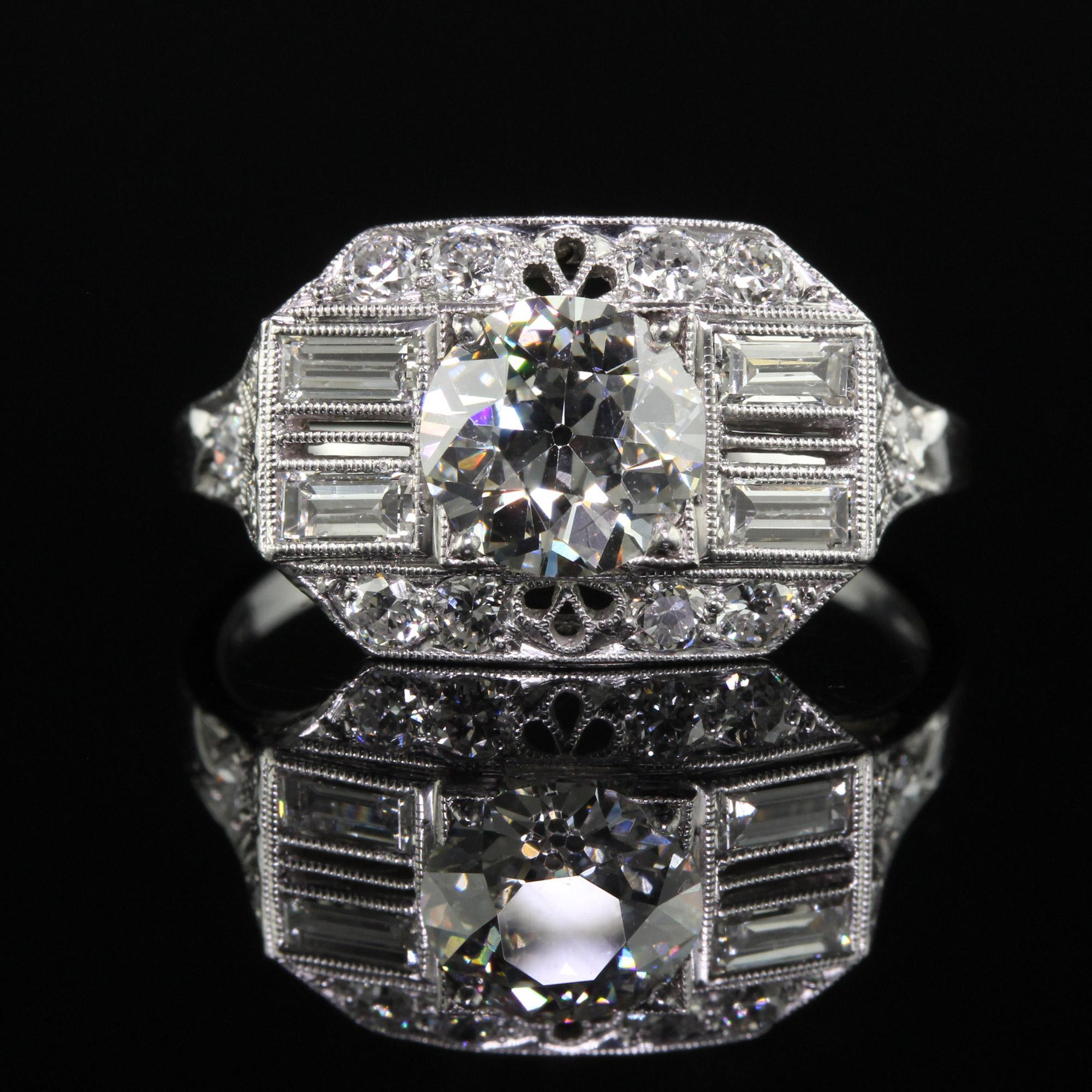 Antique Art Deco Platinum Old European Diamond Filigree Engagement Ring - GIA For Sale 1