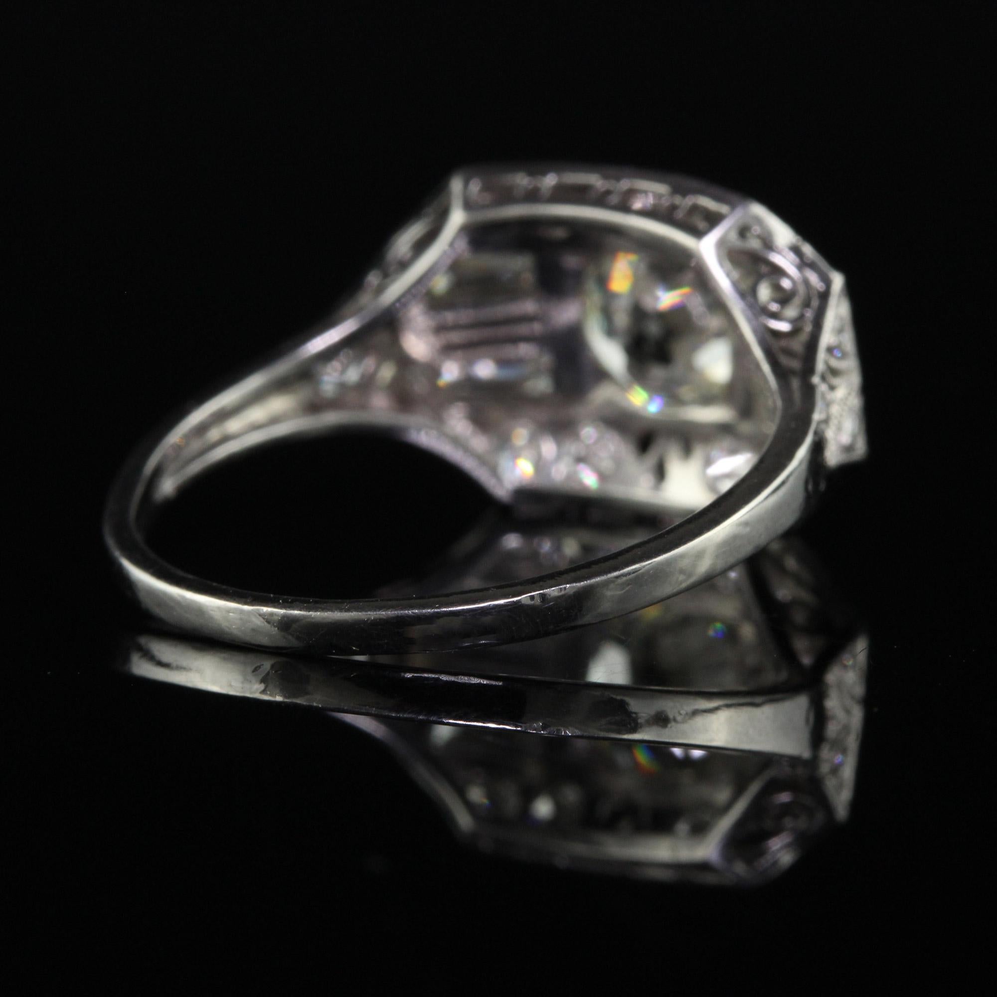 Antique Art Deco Platinum Old European Diamond Filigree Engagement Ring - GIA For Sale 2