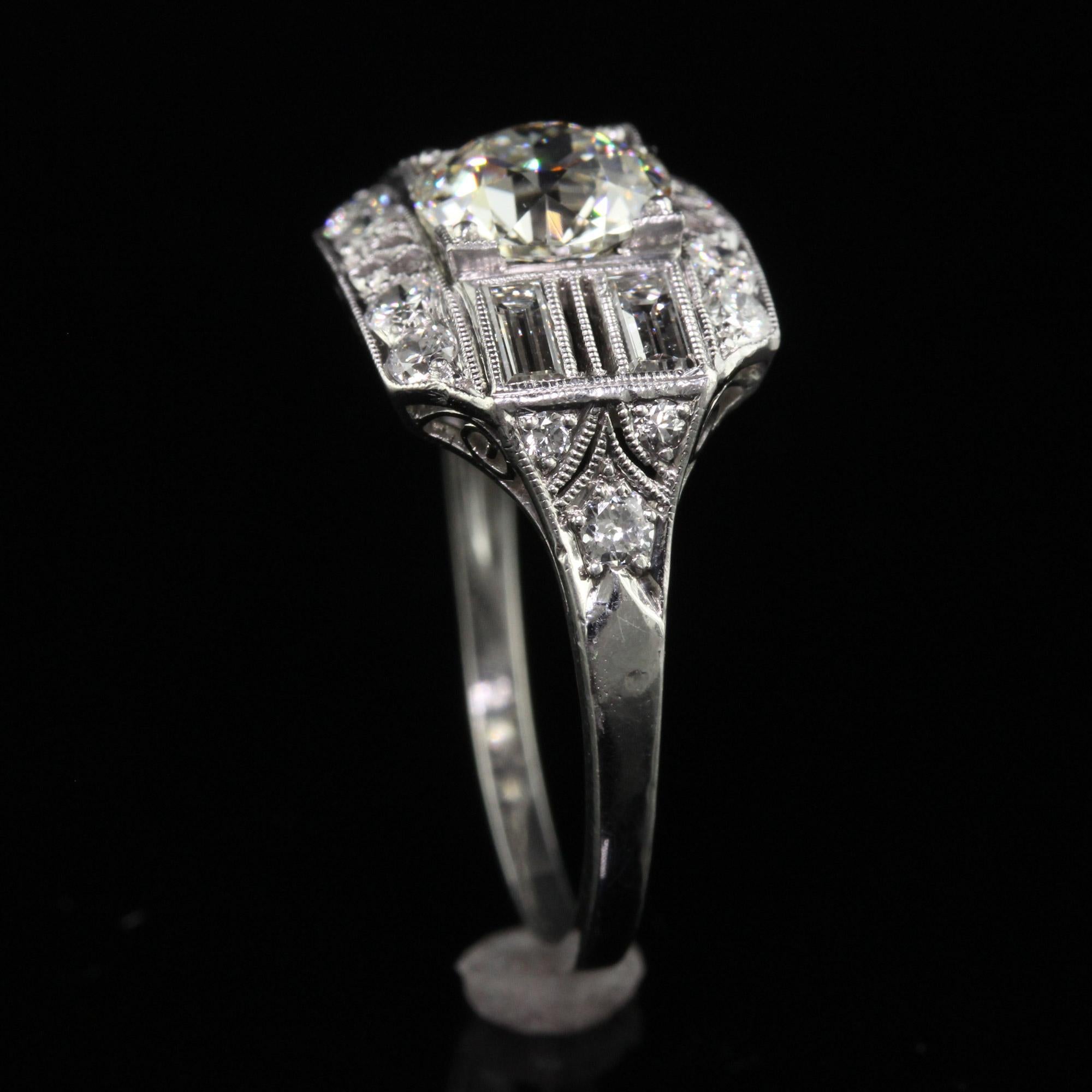 Antique Art Deco Platinum Old European Diamond Filigree Engagement Ring - GIA For Sale 3