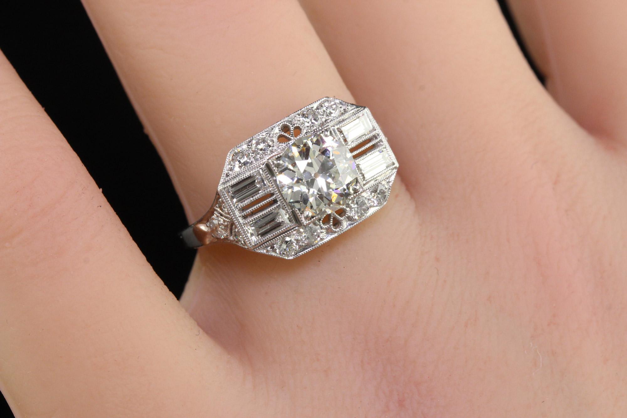 Antique Art Deco Platinum Old European Diamond Filigree Engagement Ring - GIA For Sale 4