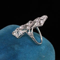 Antique Art Deco Platinum Old European Diamond Filigree Shield Ring