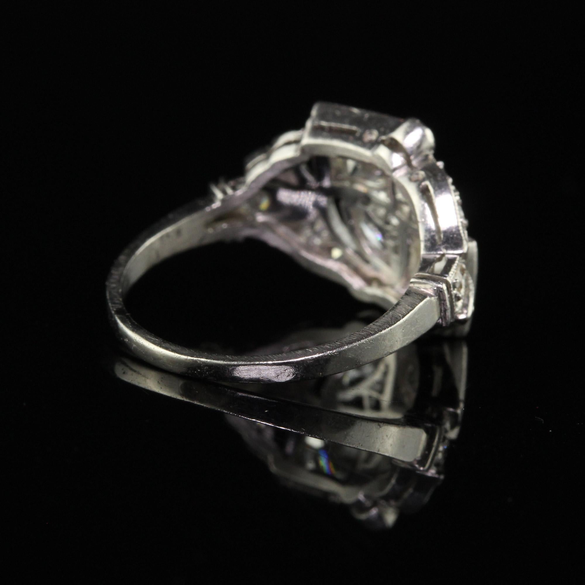 Women's Antique Art Deco Platinum Old European Diamond Filigree Toi et Moi Floral Ring