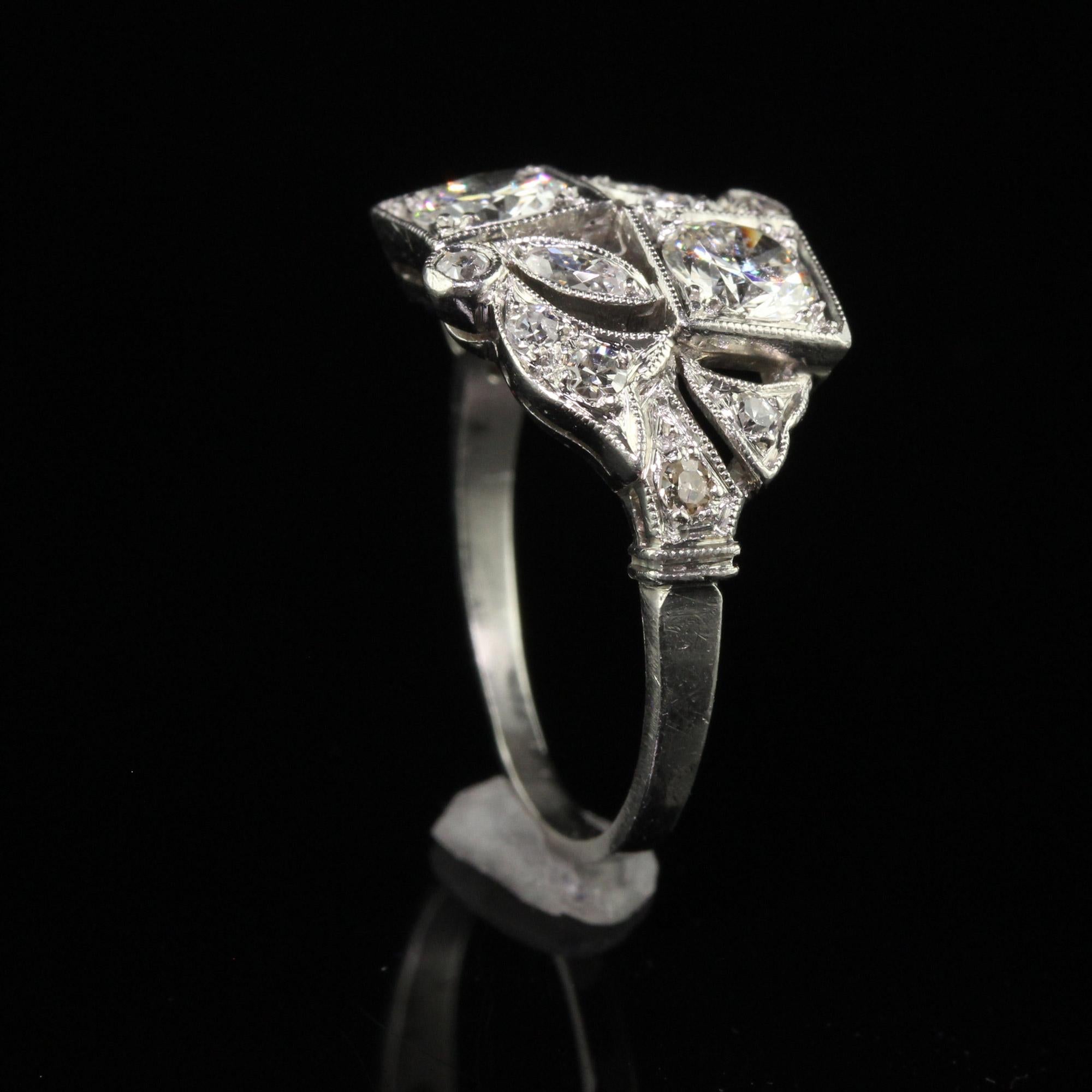 Antique Art Deco Platinum Old European Diamond Filigree Toi et Moi Floral Ring 1