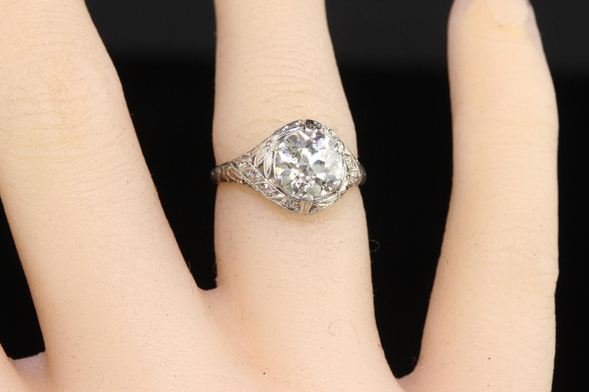 Antique Art Deco Platinum Old European Diamond Floral Engagement Ring - GIA For Sale 4