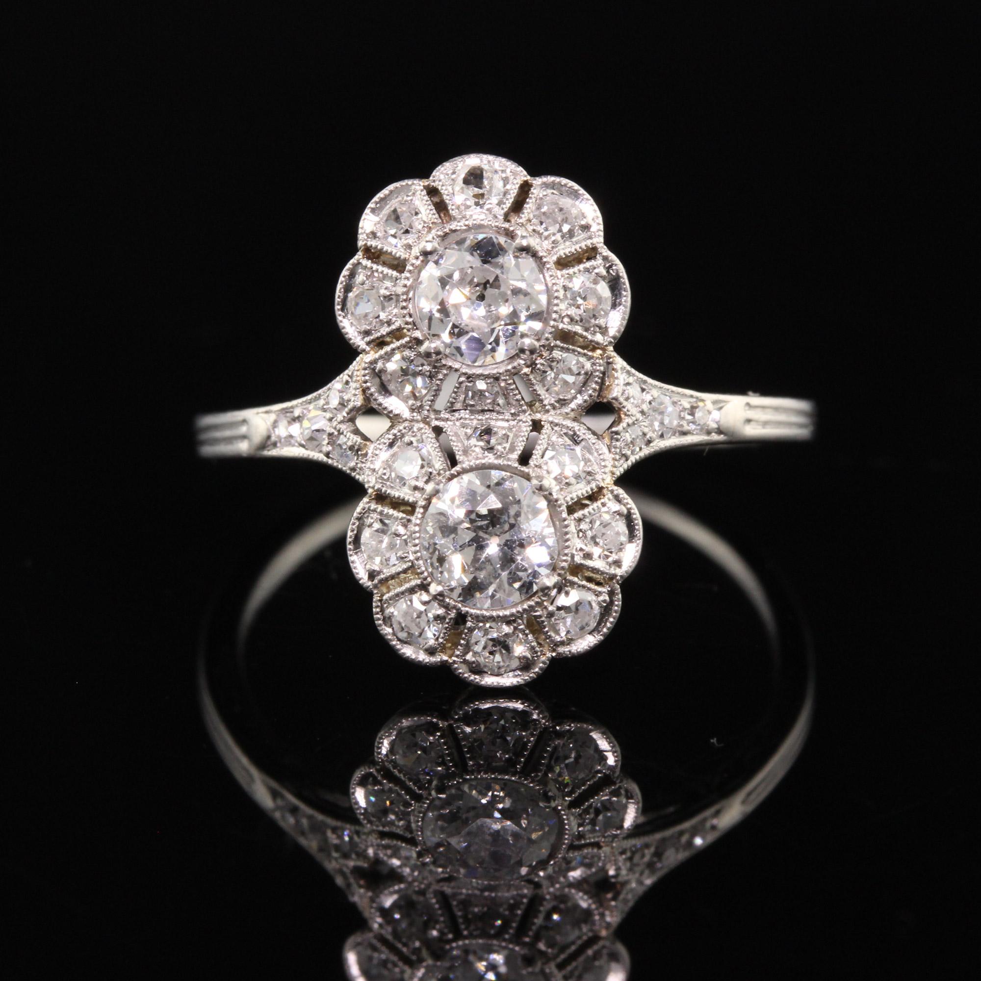 Antique Art Deco Platinum Old European Diamond Floral Toi Et Moi Ring In Good Condition In Great Neck, NY