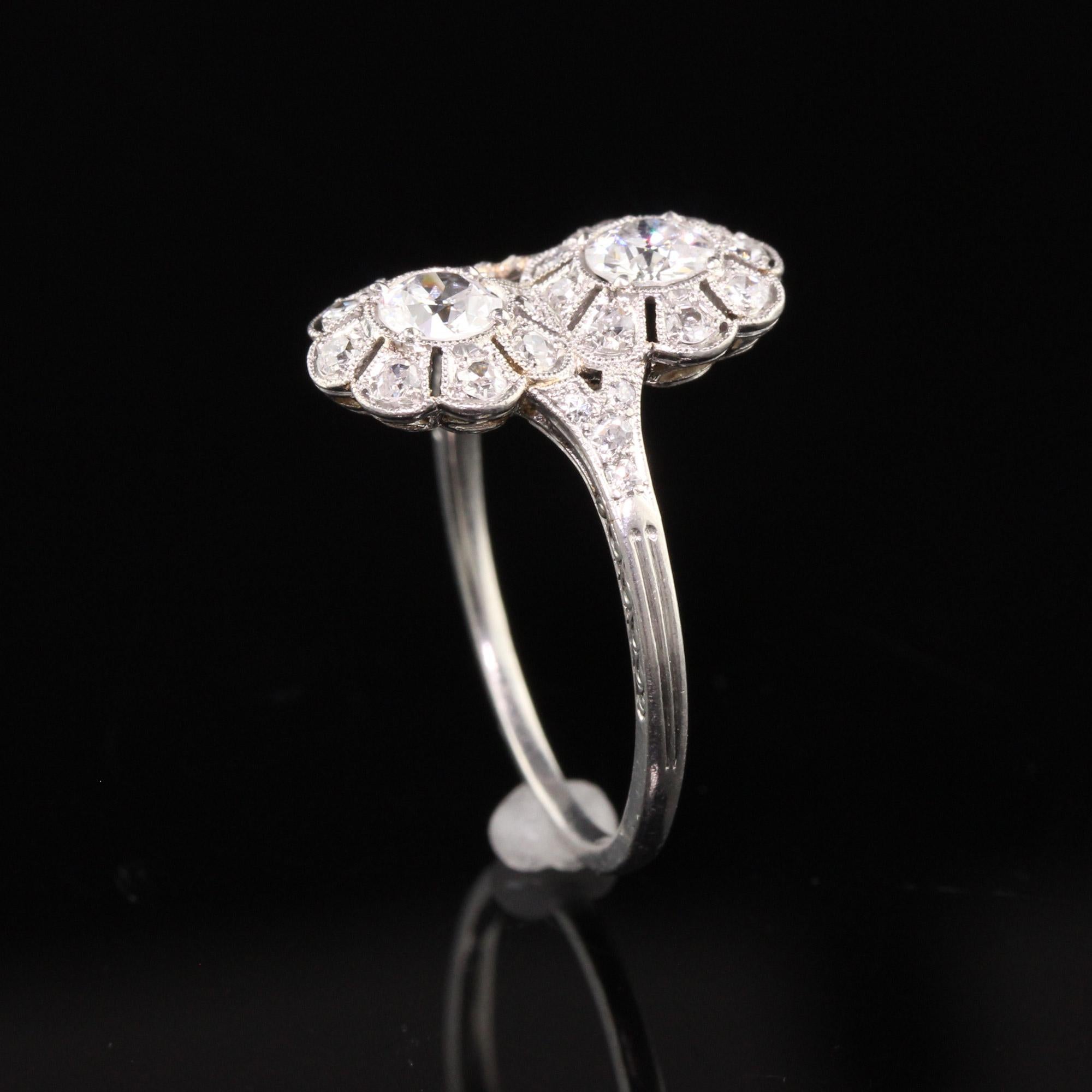Antique Art Deco Platinum Old European Diamond Floral Toi Et Moi Ring 1