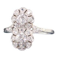 Antique Art Deco Platinum Old European Diamond Floral Toi Et Moi Ring