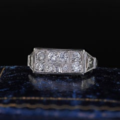 Antique Art Deco Platinum Old European Diamond French Cut Diamond Ring