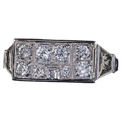 Antique Art Deco Platinum Old European Diamond French Cut Diamond Ring
