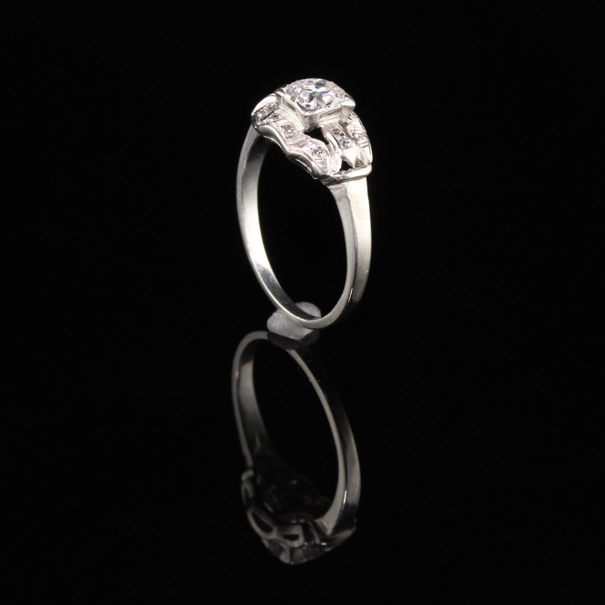 Bague de fiançailles Art déco ancienne en platine avec diamant européen ancien taille française Pour femmes en vente