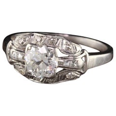 Anello di fidanzamento antico Art Deco in platino con diamante europeo taglio francese