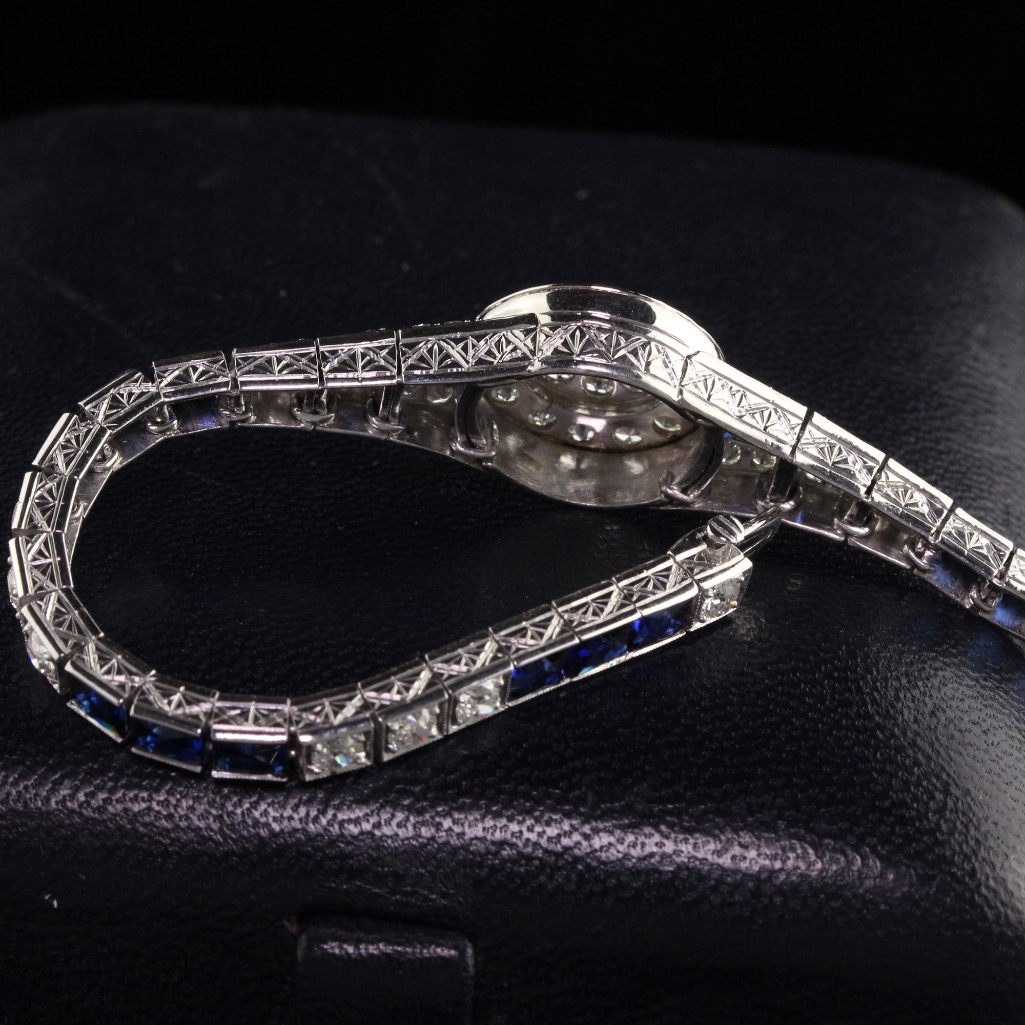 Antikes Art Deco Platin Armband mit Saphir im französischen Diamantschliff, alte europäischer Schliff im Angebot 1