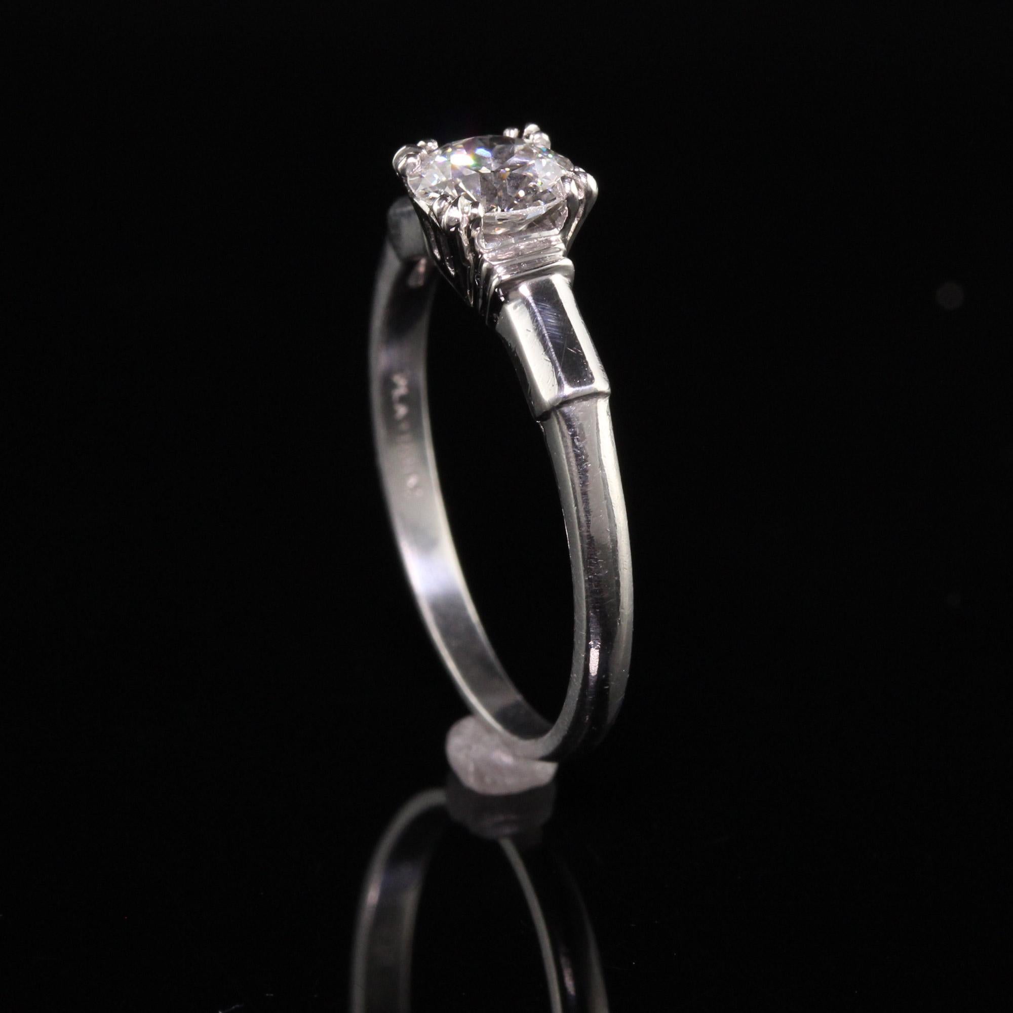Antique Art Deco Platinum Old European Diamond Geometric Engagement Ring In Good Condition For Sale In Great Neck, NY