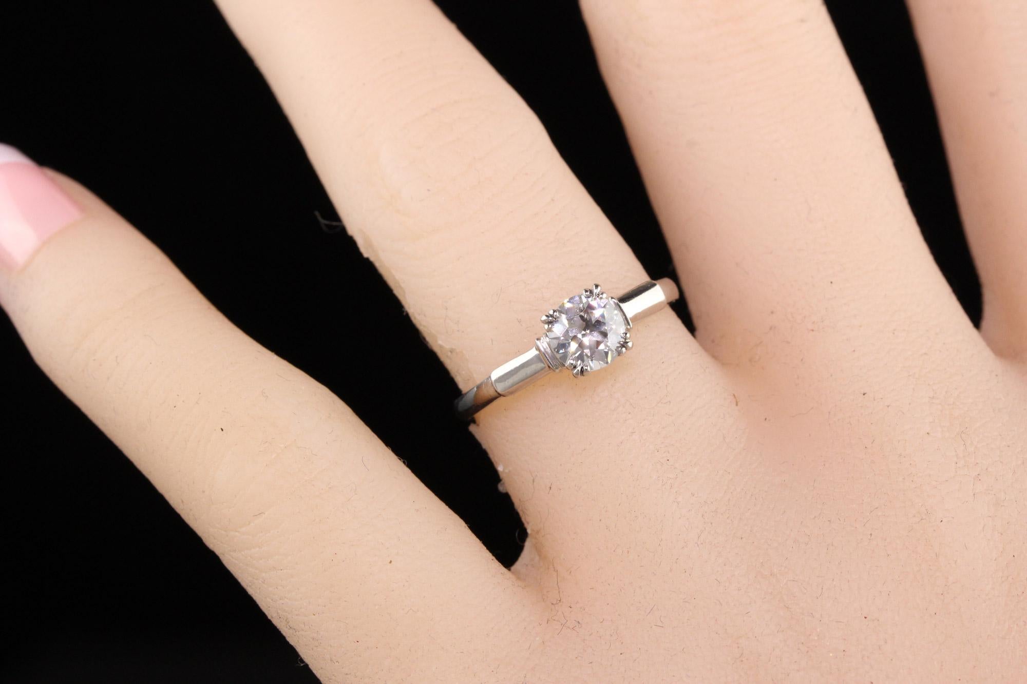 Women's Antique Art Deco Platinum Old European Diamond Geometric Engagement Ring For Sale
