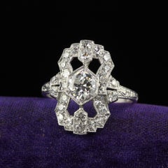 Antique Art Deco Platinum Old European Diamond Geometric Shield Ring