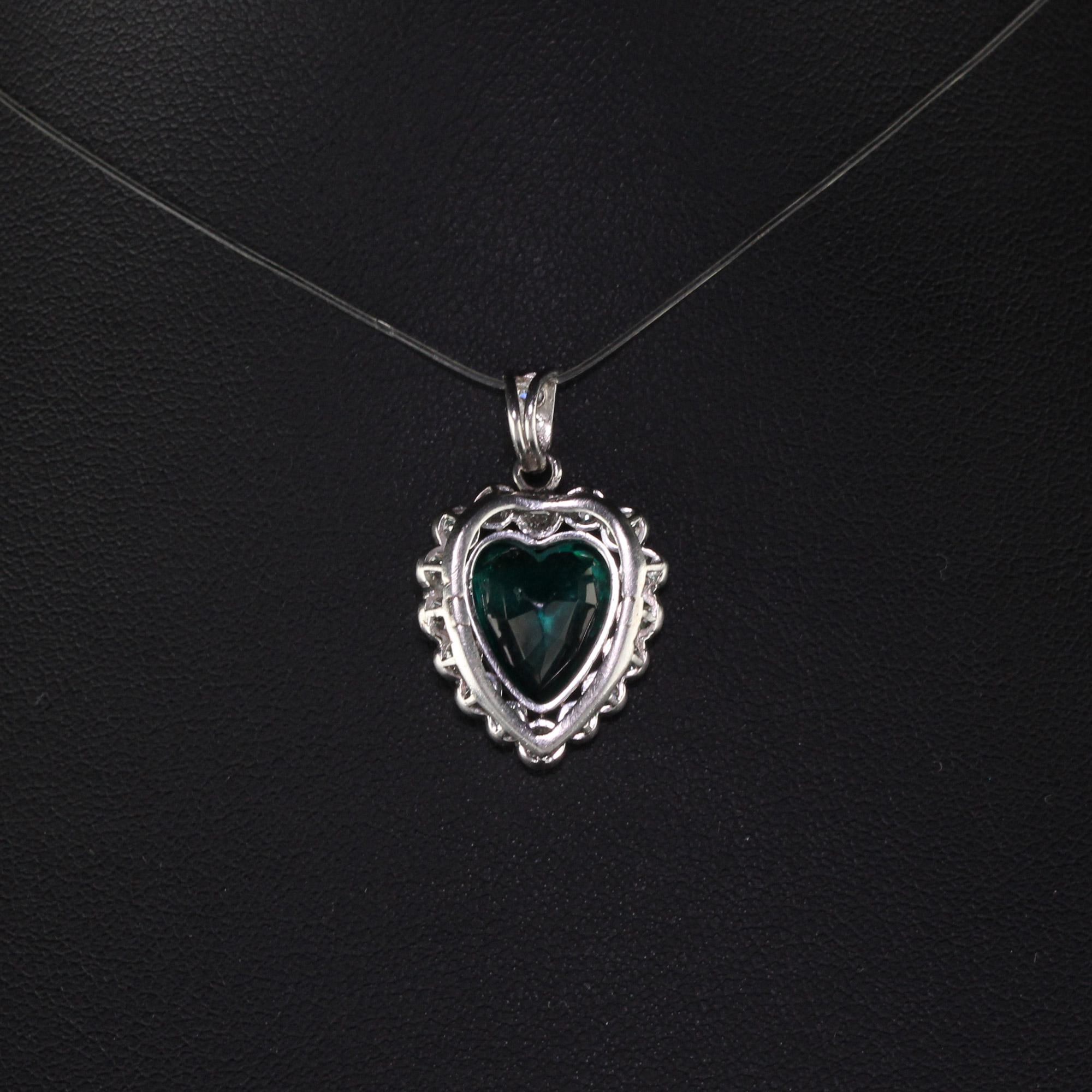 Women's Antique Art Deco Platinum Old European Diamond Heart Pendant