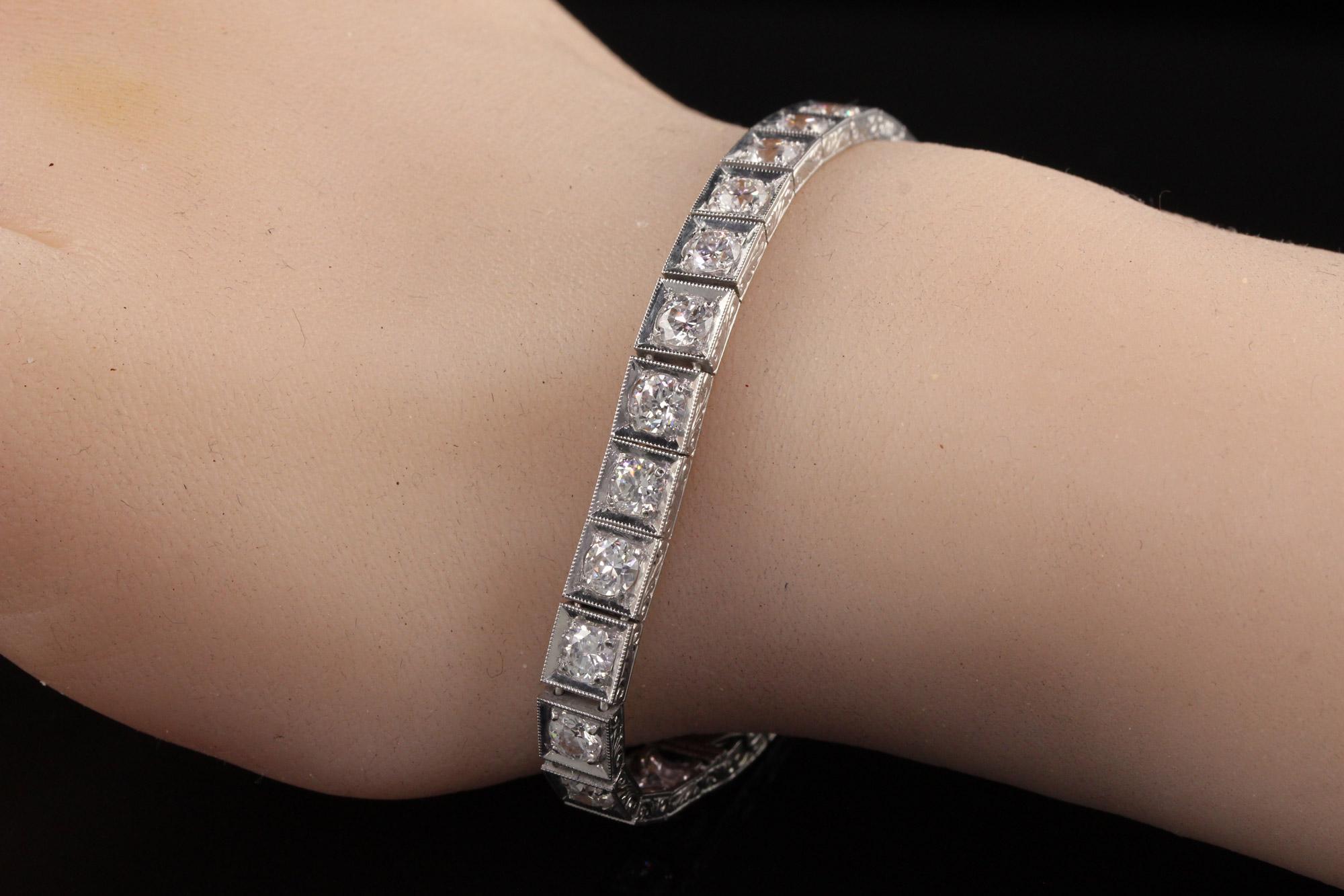 Antique Art Deco Platinum Old European Diamond Line Tennis Bracelet 4