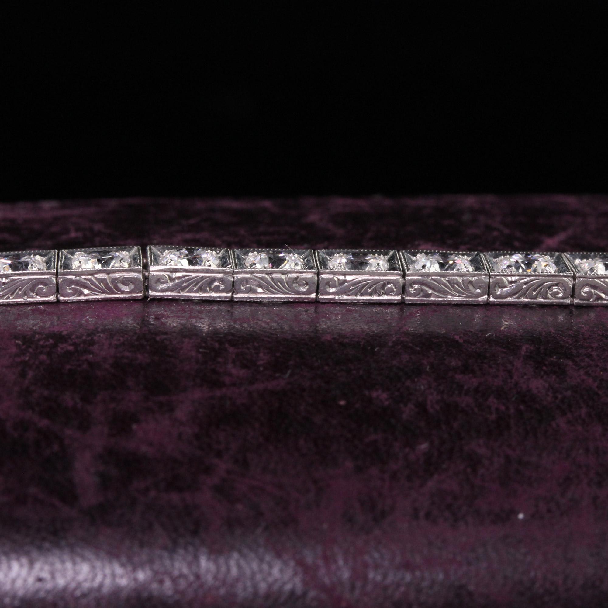 Antiguo Art Decó Platino Antiguo Europeo Diamante Línea Pulsera de Tenis Corte europeo antiguo