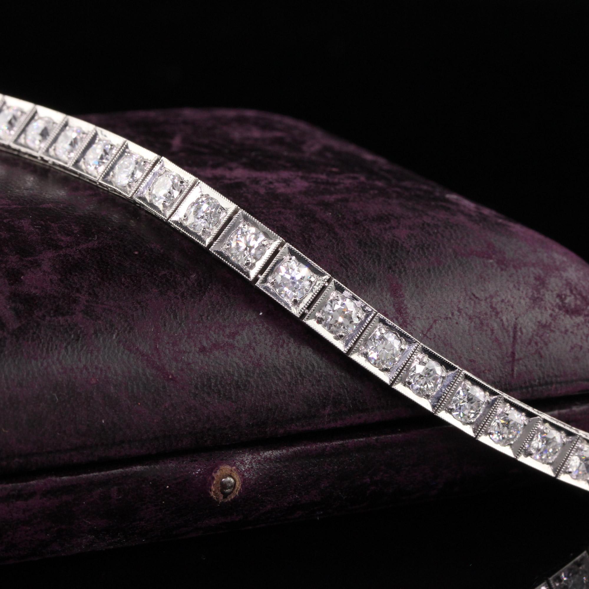 Antique Art Deco Platinum Old European Diamond Line Tennis Bracelet In Good Condition In Great Neck, NY