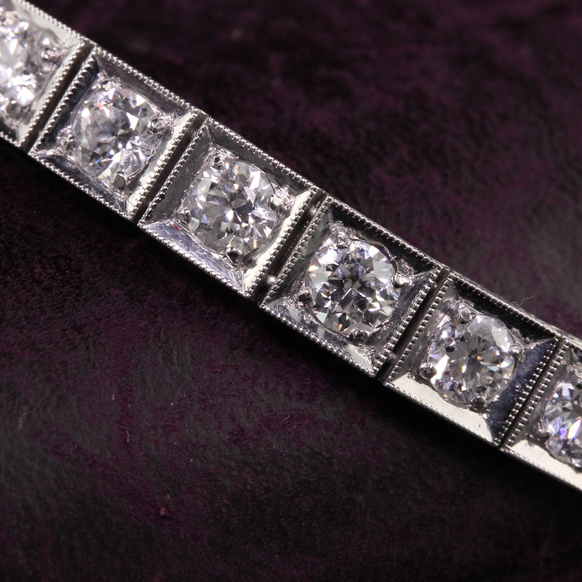 Antiguo Art Decó Platino Antiguo Europeo Diamante Línea Pulsera de Tenis 1
