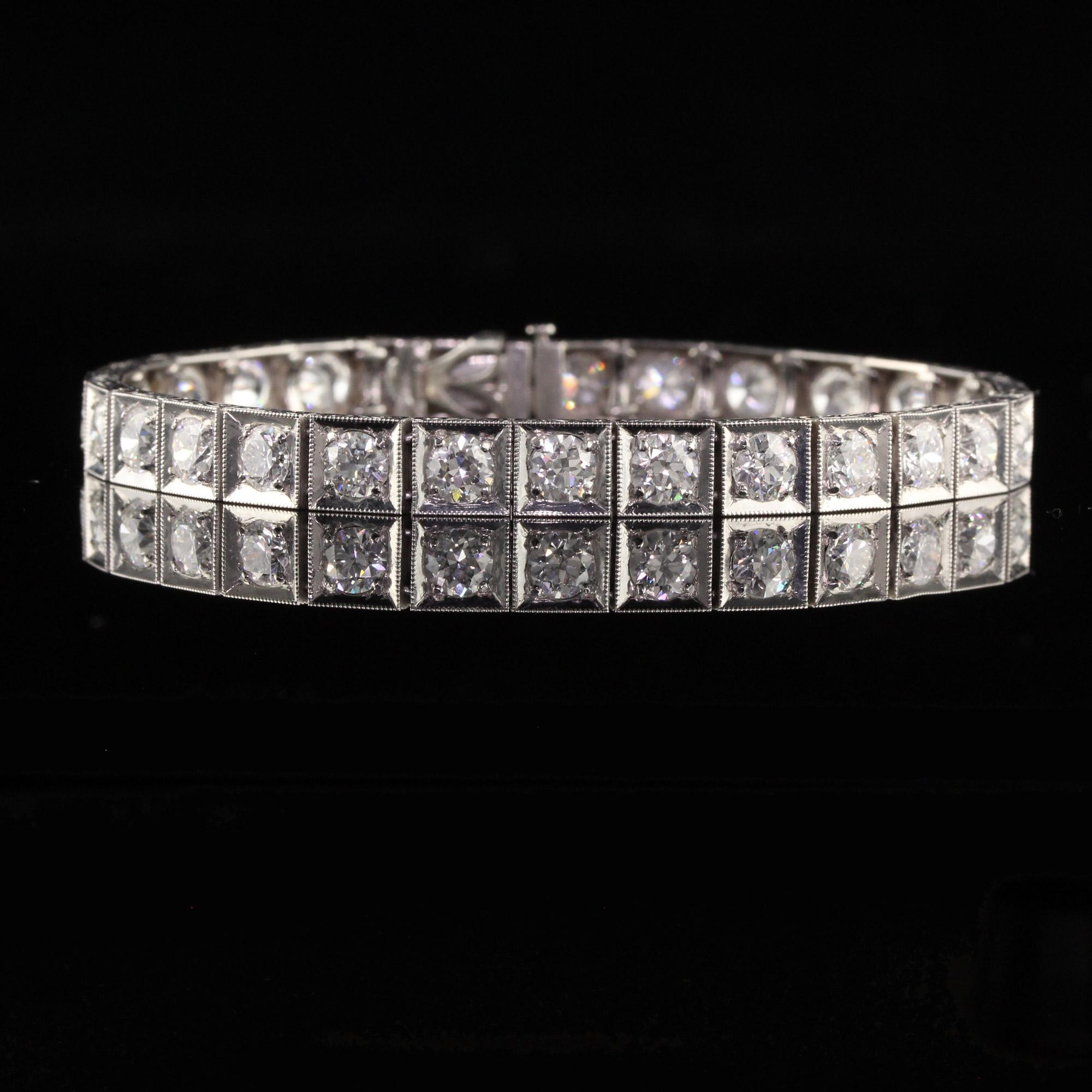 Antiguo Art Decó Platino Antiguo Europeo Diamante Línea Pulsera de Tenis 3