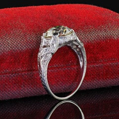Antique Art Deco Platinum Old European Diamond Low Profile Engagement Ring - GIA