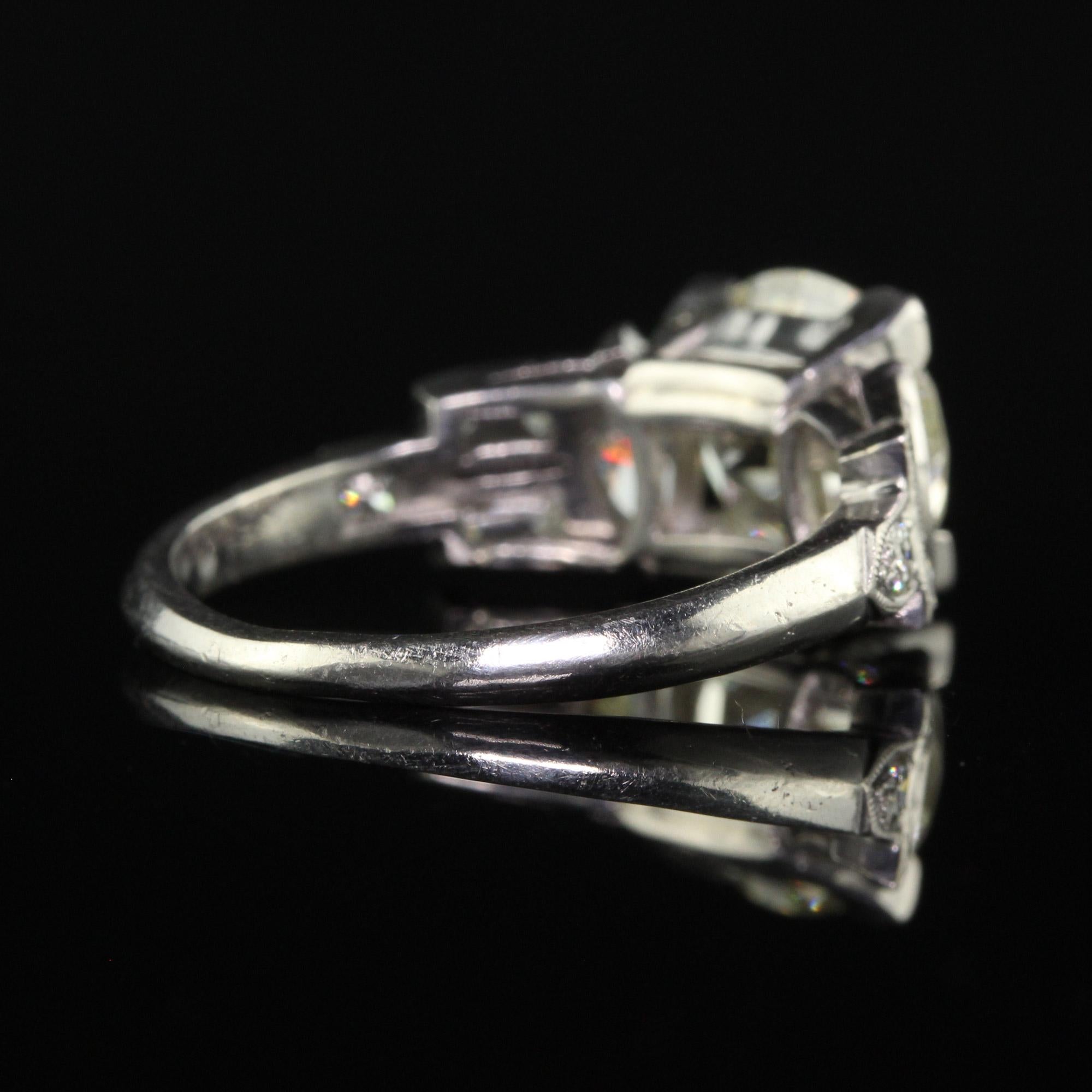 Antique Art Deco Platinum Old European Diamond Marquise Baguette Engagement Ring For Sale 1