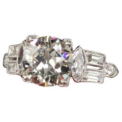 Antique Art Deco Platinum Old European Diamond Marquise Baguette Engagement Ring