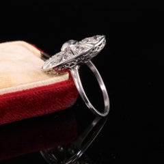 Antique Art Deco Platinum Old European Diamond Oval Shield Ring