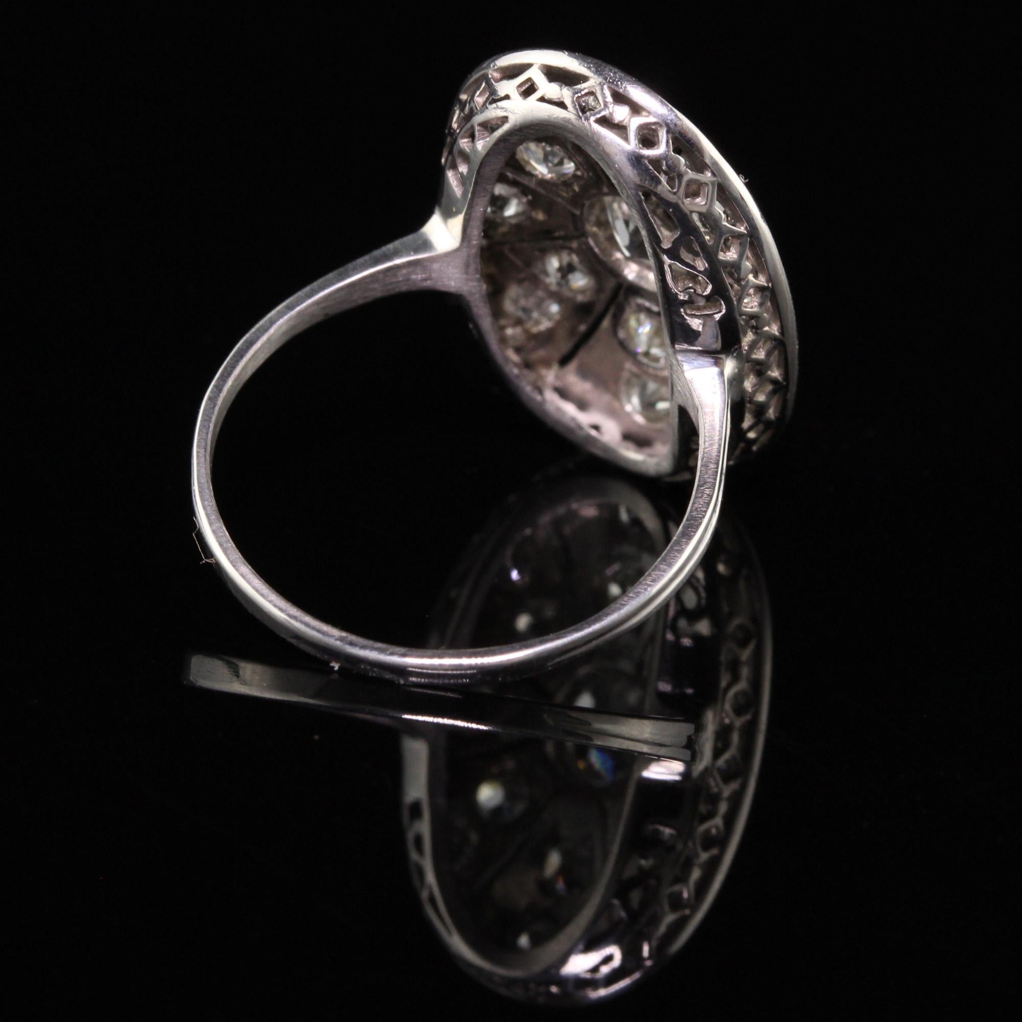 Antique Art Deco Platinum Old European Diamond Oval Shield Ring In Good Condition In Great Neck, NY