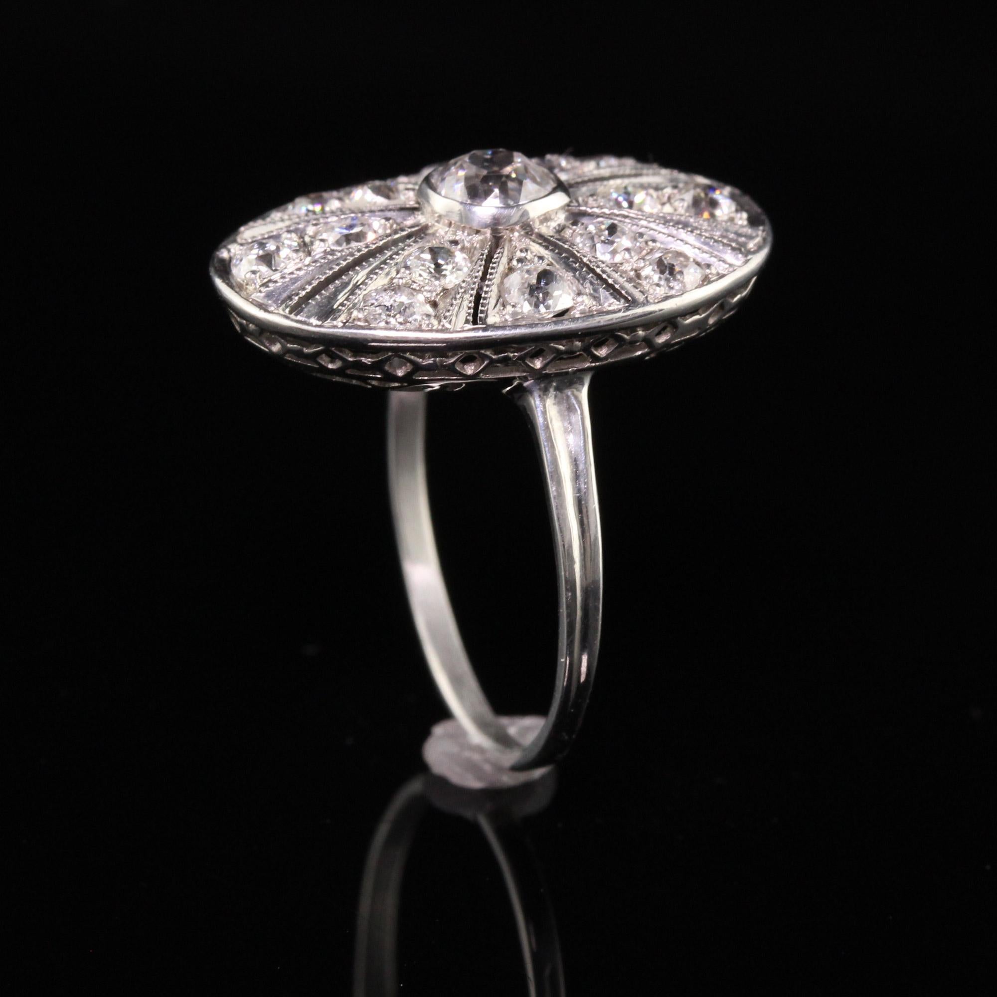 Women's Antique Art Deco Platinum Old European Diamond Oval Shield Ring