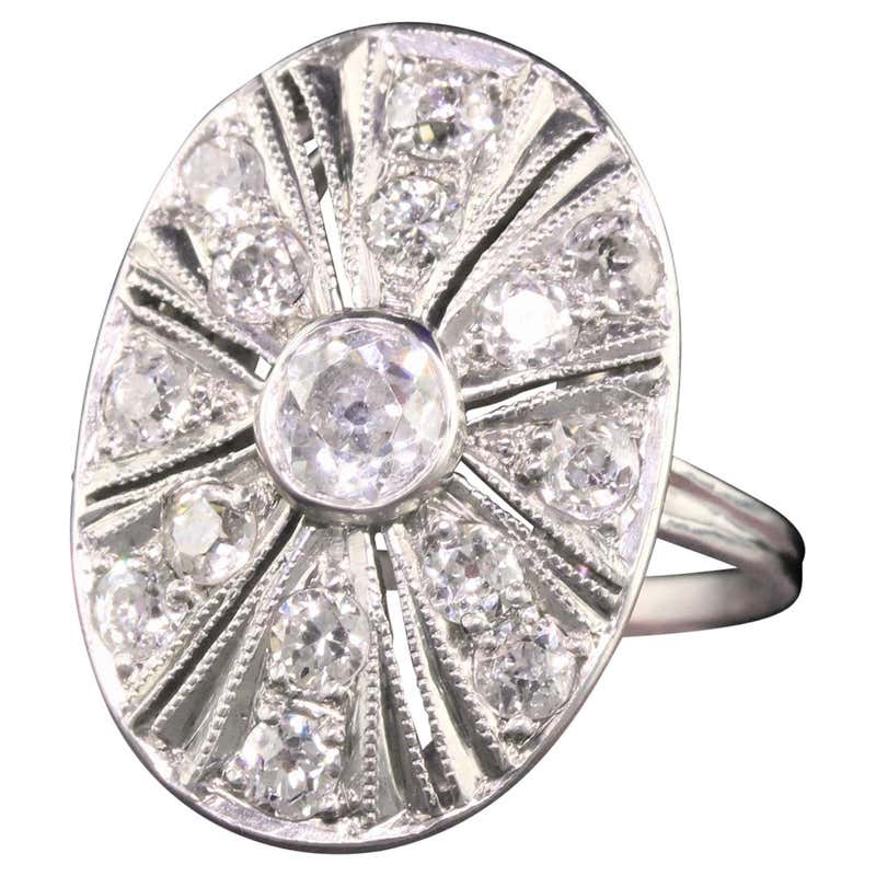 Sheild Rings Antique Art Deco Platinum Diamond Shield Ring at 1stDibs