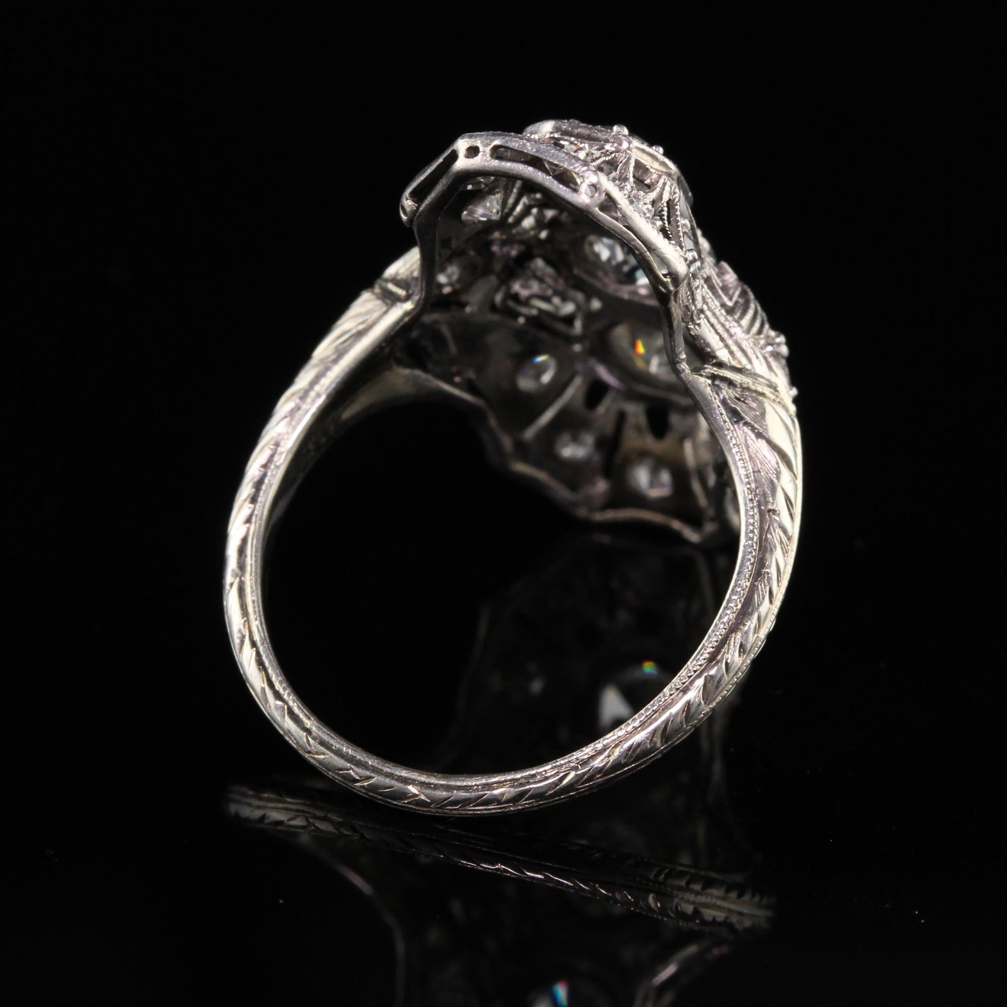 Antique Art Deco Platinum Old European Diamond Shield Ring In Good Condition In Great Neck, NY