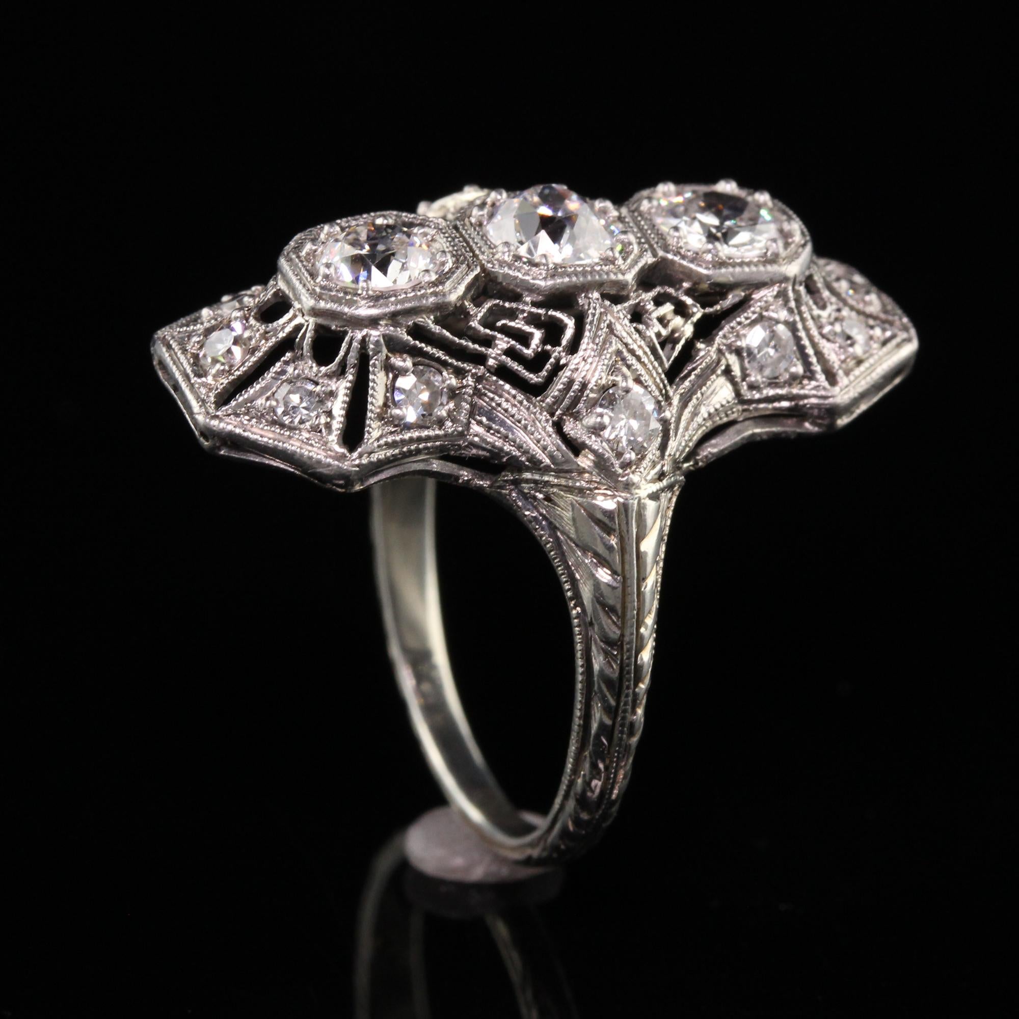 Women's Antique Art Deco Platinum Old European Diamond Shield Ring