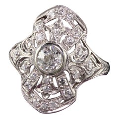 Antique Art Deco Platinum Old European Diamond Shield Ring